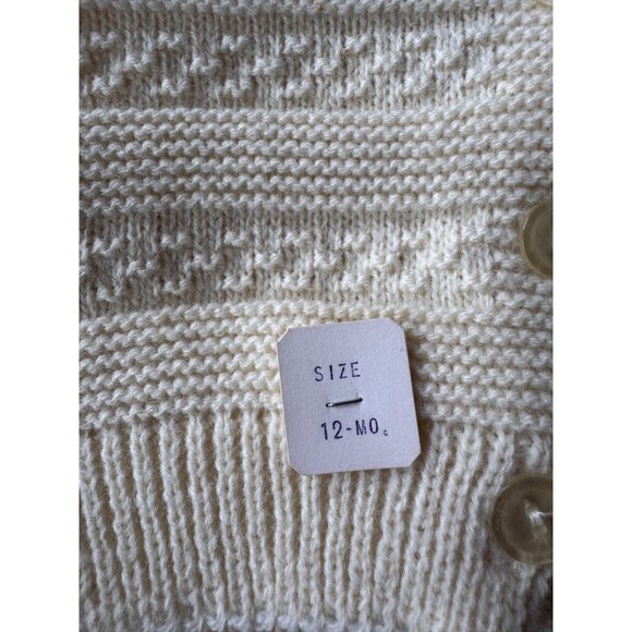 Vintage Baby Hooded Sweater Size 12 Mo. Cream Knit 100% Acrylic Fiber Made In U. - Picture 3 of 11